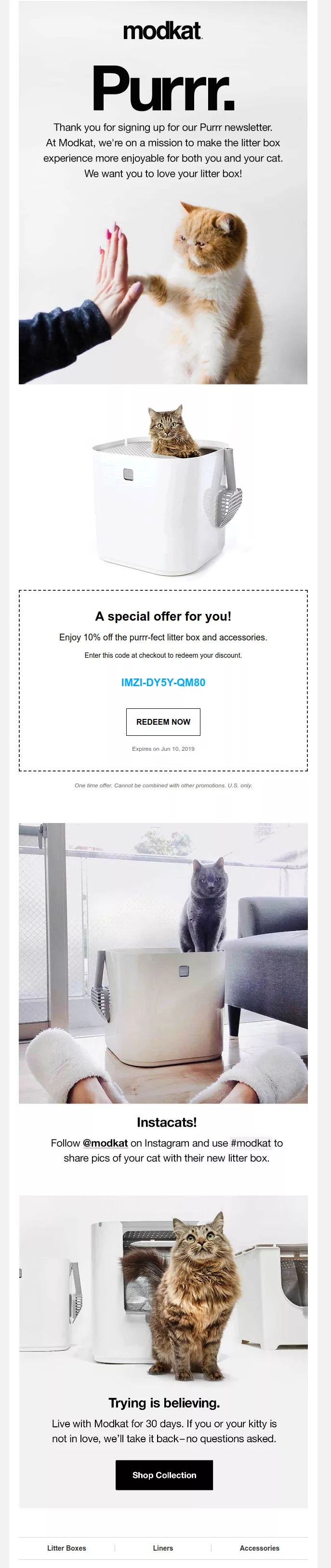 Modkat welcome email example