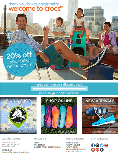 Crocs welcome email