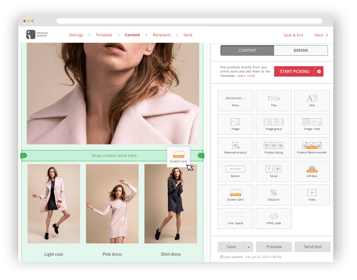 Omnisend's drag-and-drop email builder makes it easier to create and edit abandoned cart emails