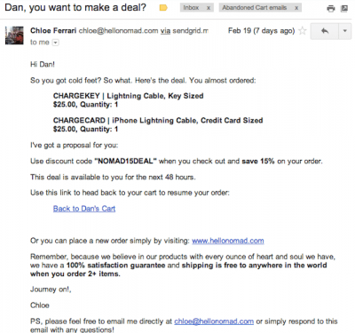 Abandoned cart email example 3