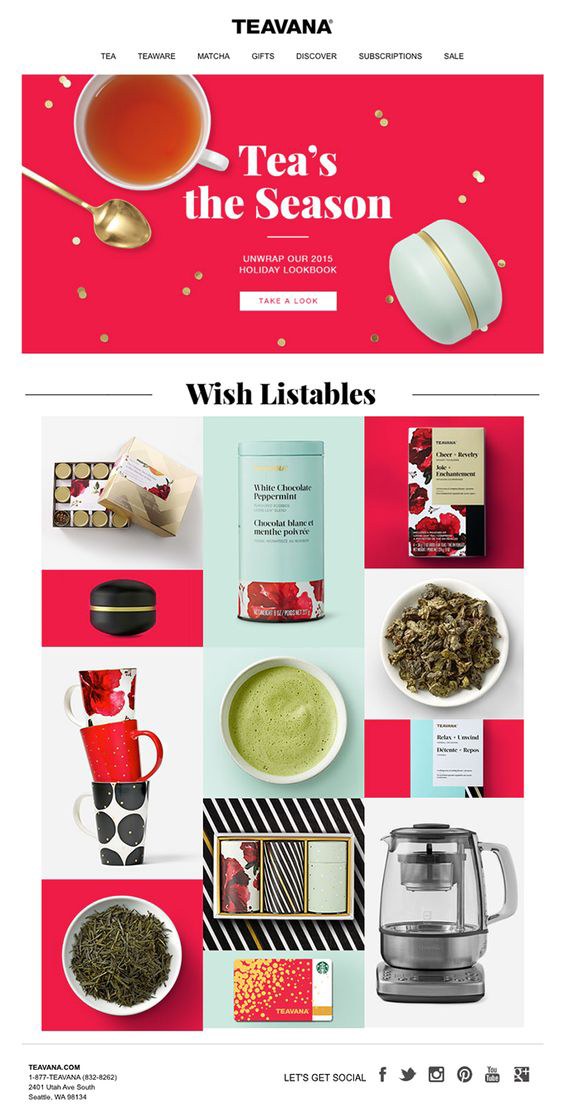 Holiday email newsletter promoting tea