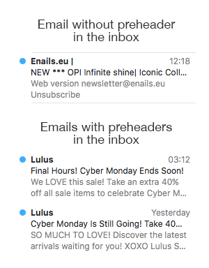 email preheader showing Cyber Monday offers