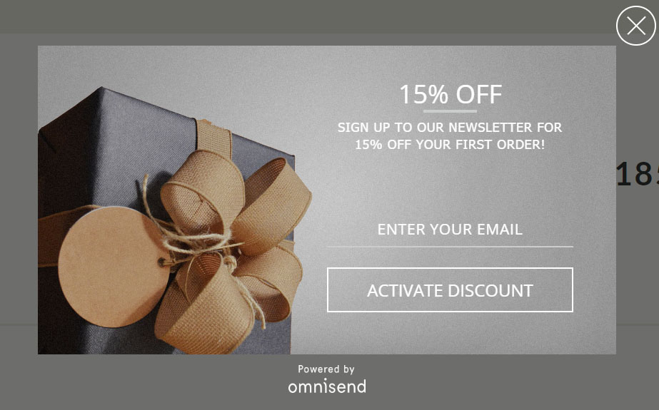 Exit popup with 15% off