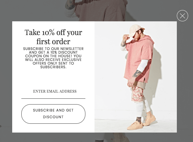 Exit-intent popup 10% off for first order