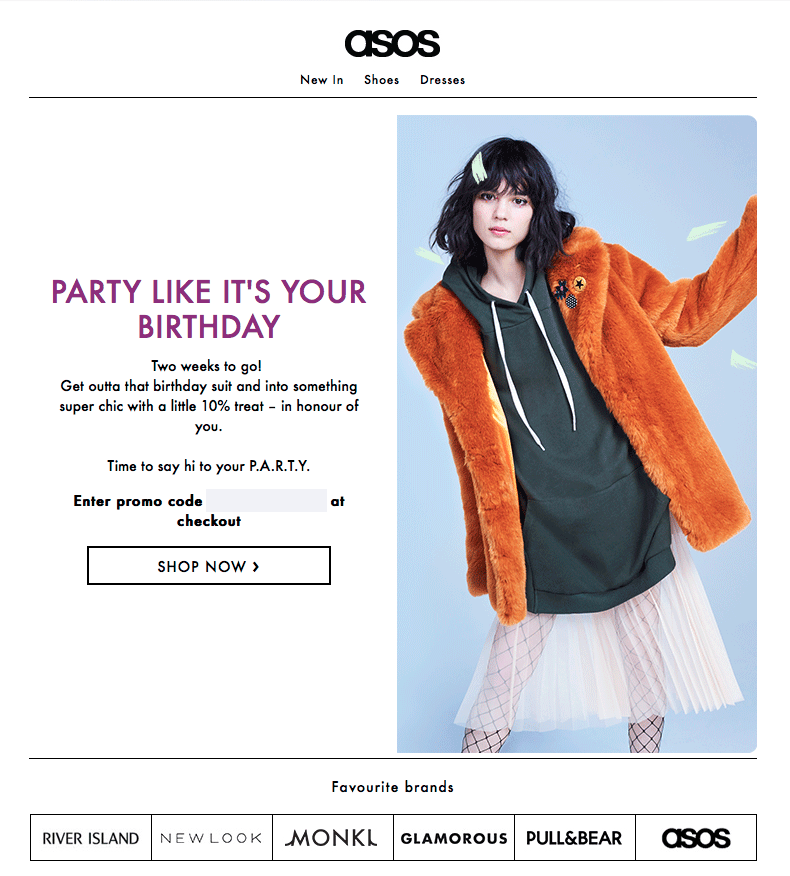 Example of ASOS Birthday Email