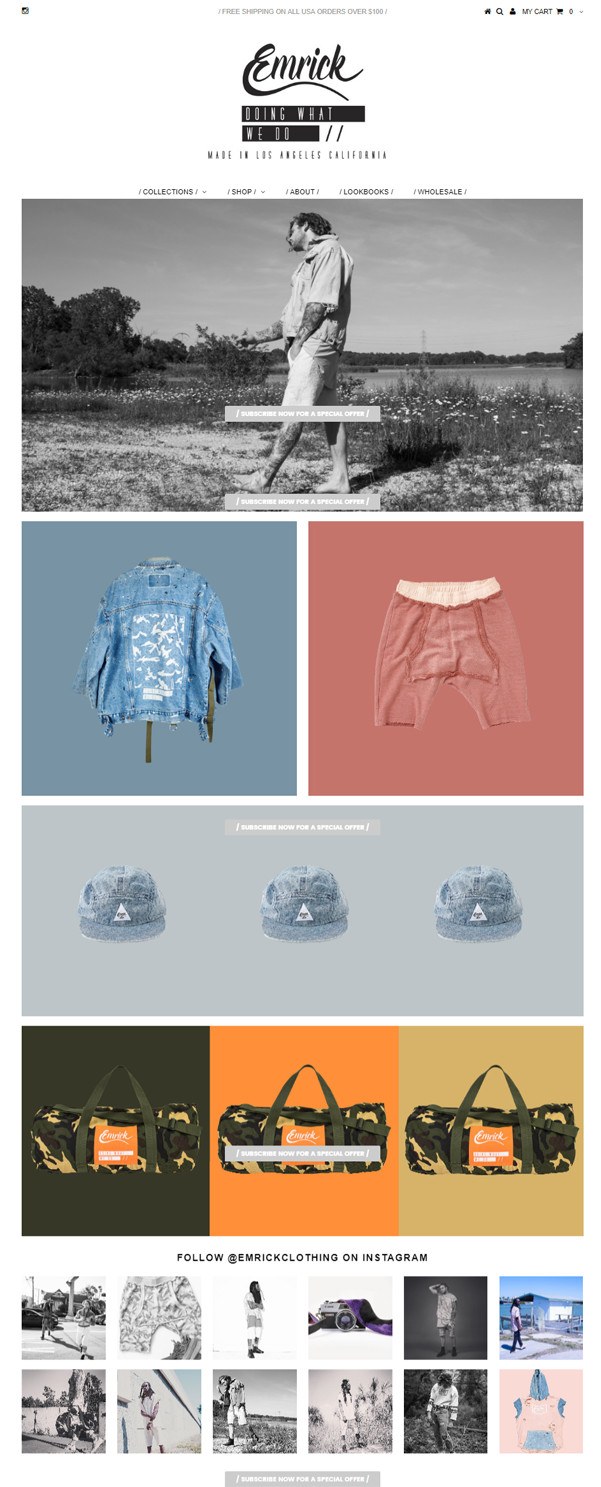 EmrickClothing has a good design with a common theme