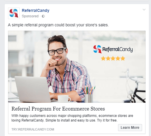 Here's some retargeting ads from Referral Candy after I visited their store. Your News Feed is pretty much your browsing history.