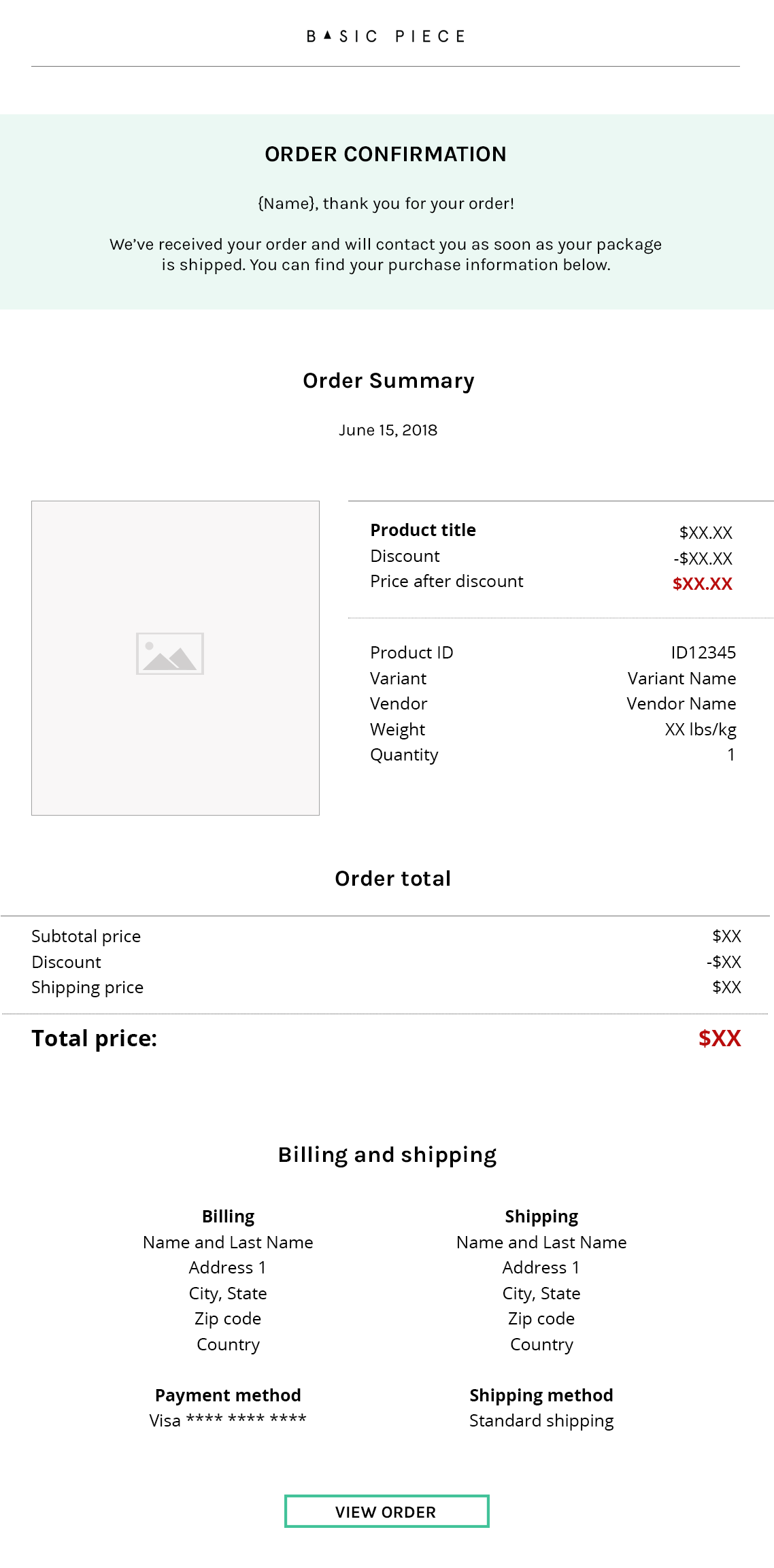 order confirmation email