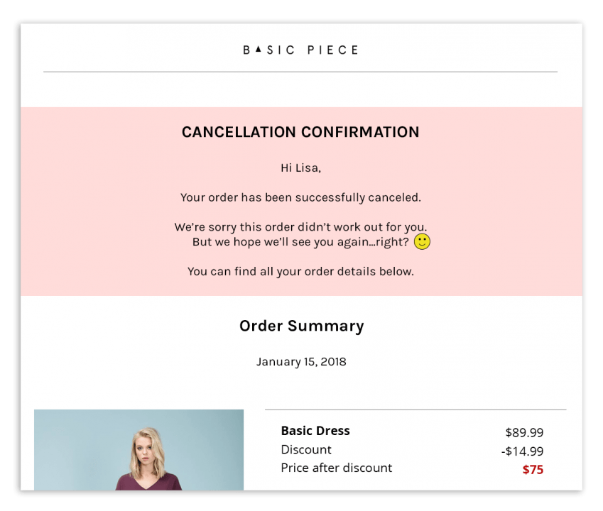 cancellation confirmation email
