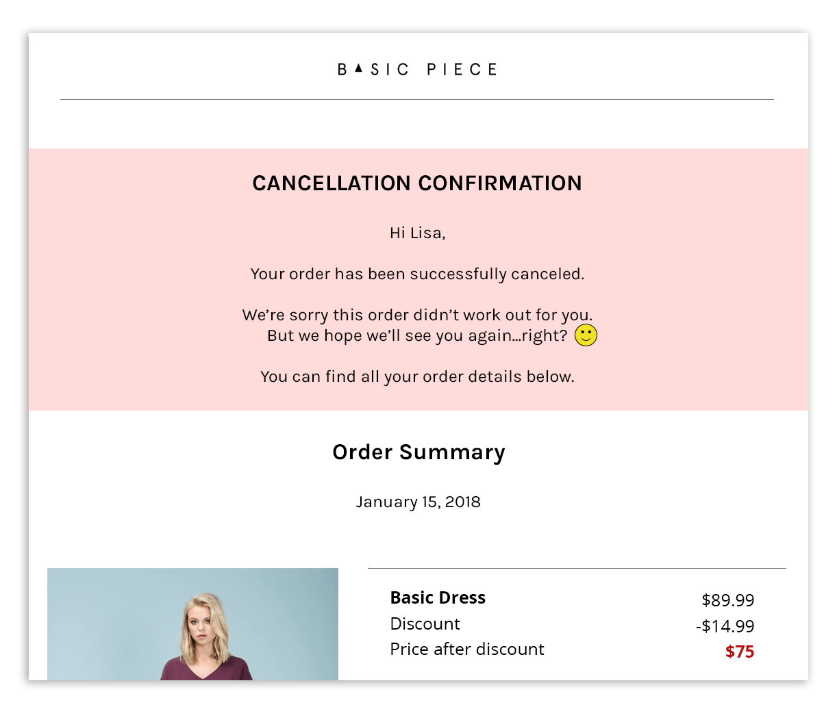 Cancellation conformation email example