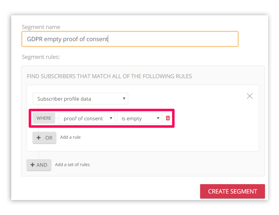 Omnisend allows you to segment subscribers that you don't have proof of consent