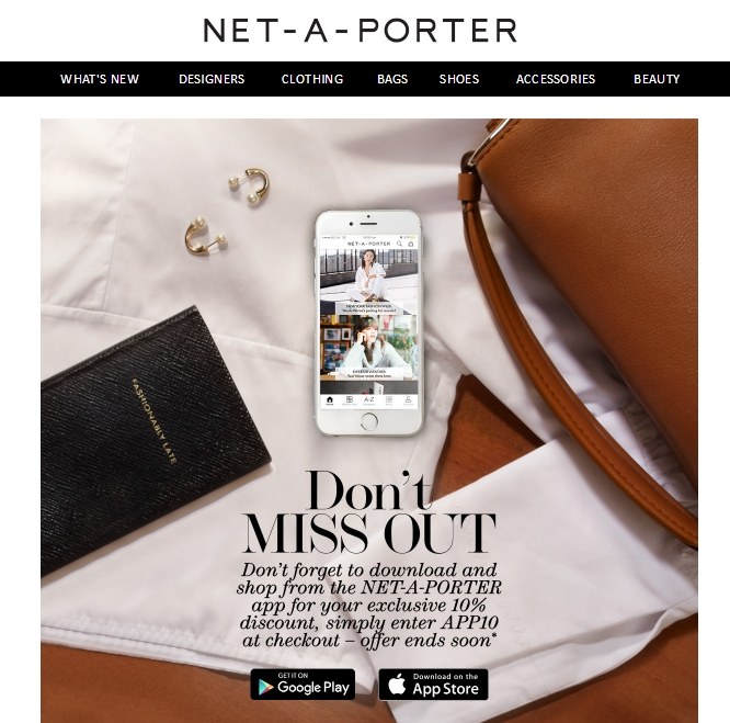 Net-a-Porter's email reminders to connect on mobile