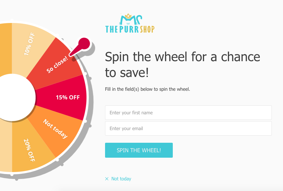 Exit-intent popup with spin the wheel