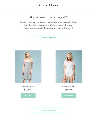 The second email in our cart recovery series