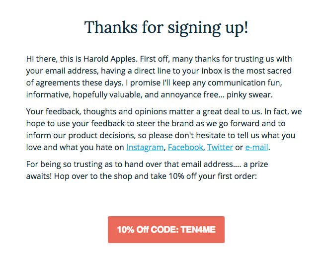 The right length for an ecommerce email - email from National Dry Goods