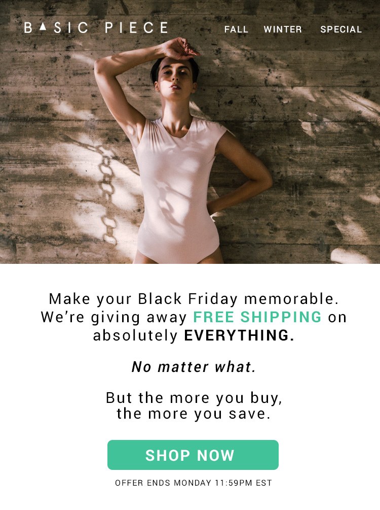 The simple Black Friday email template with Basic Piece