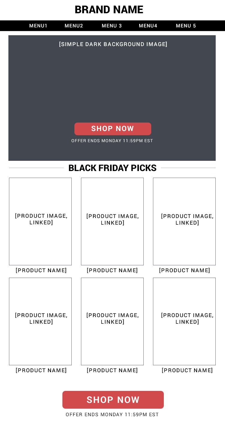 The product-focused Black Friday email template