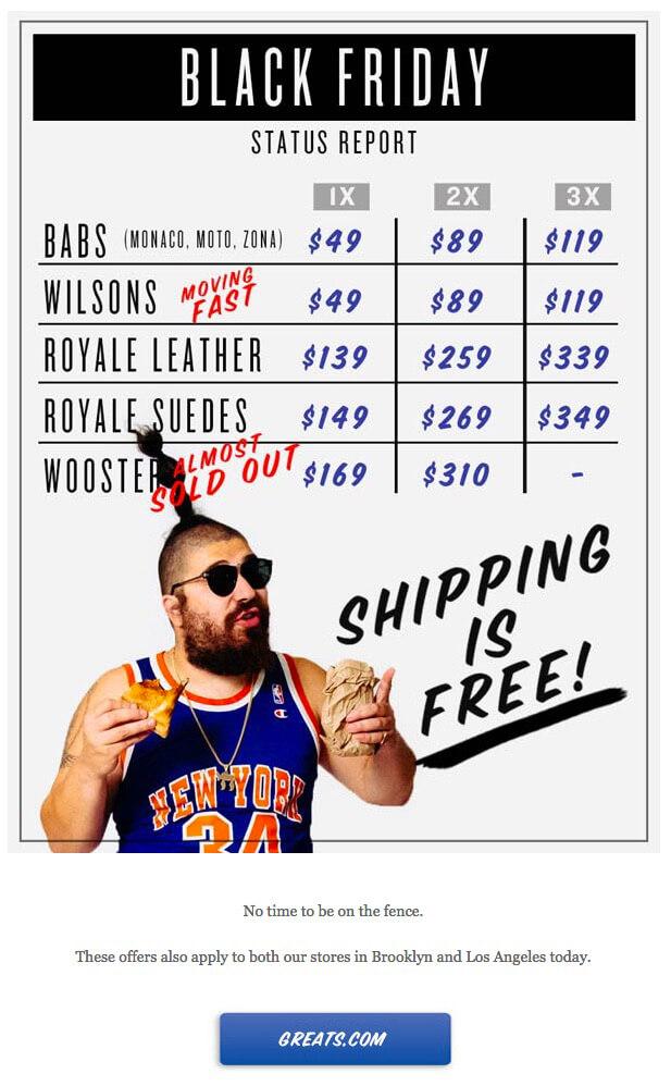 Black Friday email example from Greats.com