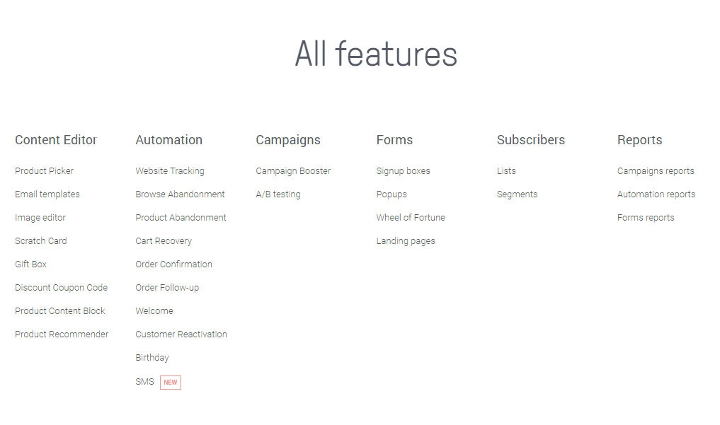 Omnisend's all-in-one ecommerce marketing automation features