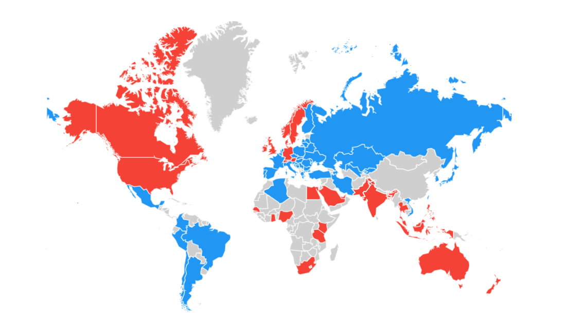 Google Trends of Autumn vs. Fall by country