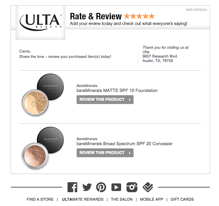Example by Ulta: email campaign ideas