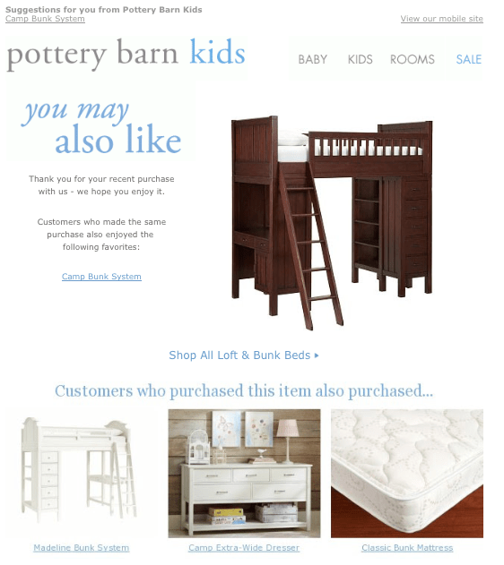 Pottery Barn Kids follow up email