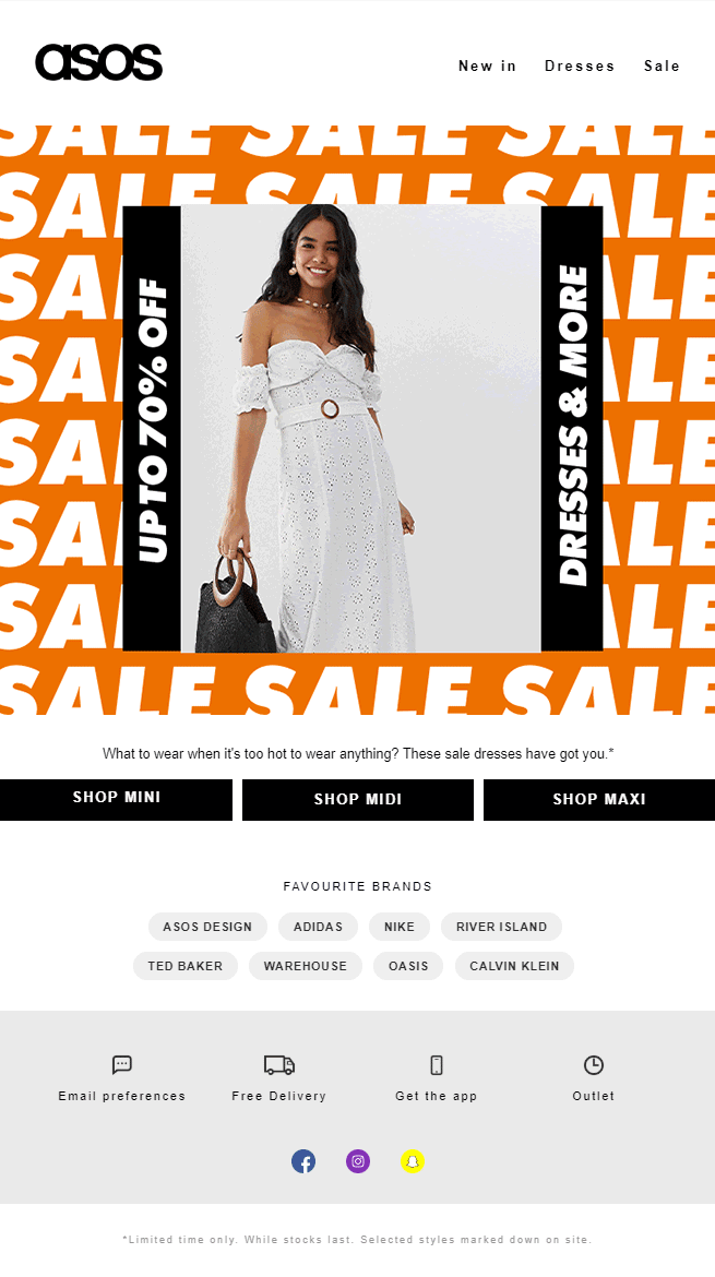 Asos email newsletter with a gif