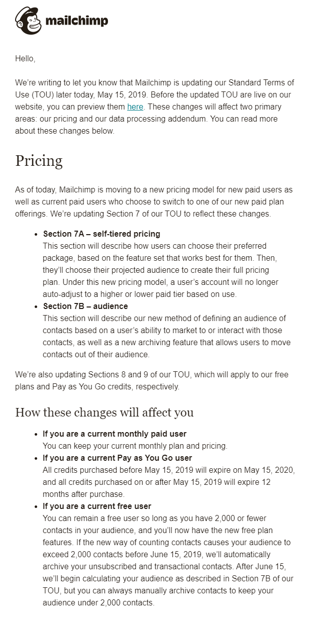 mailchimp pricing changes mailchimp pricing changes