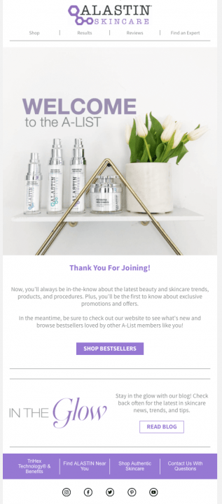 alastin welcome email & thank you