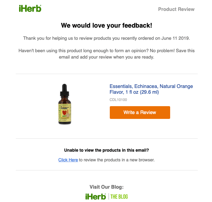 iherb thank you email review order confirmation