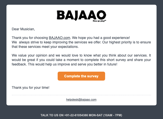 Bajaao thank you email asking for a review