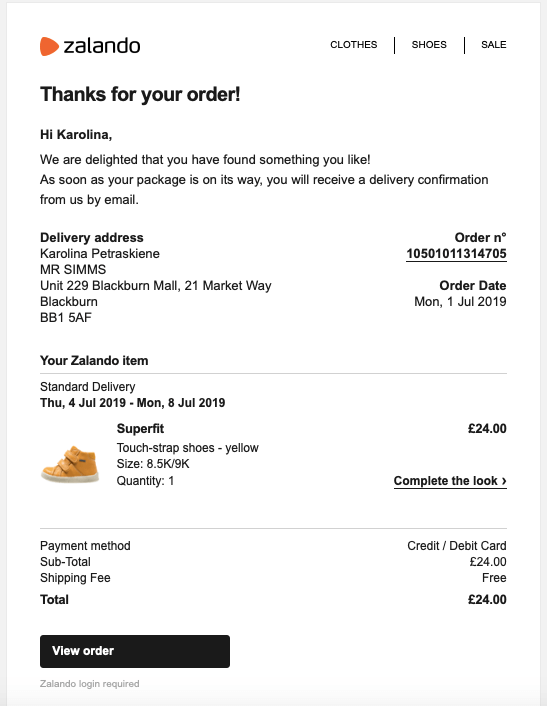 thank you for your order email sample