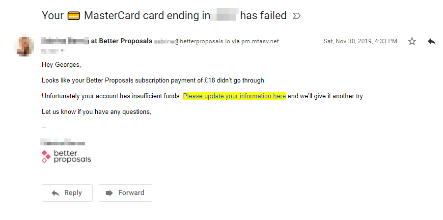 Payment Failure Trigger Email