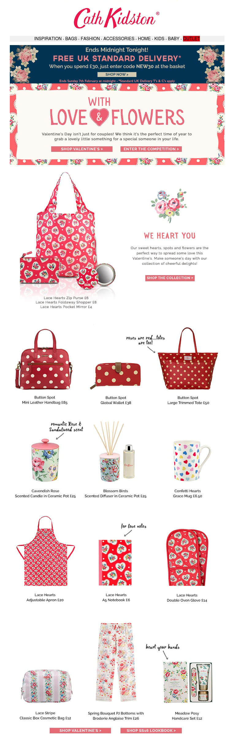 Newsletter de la Saint-Valentin par Cath Kidston