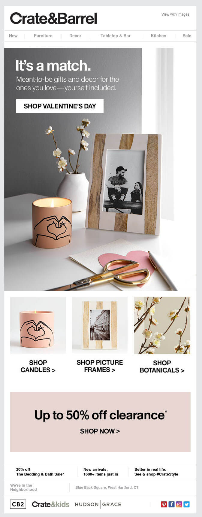 Valentines day newsletter by Crate&Barrel