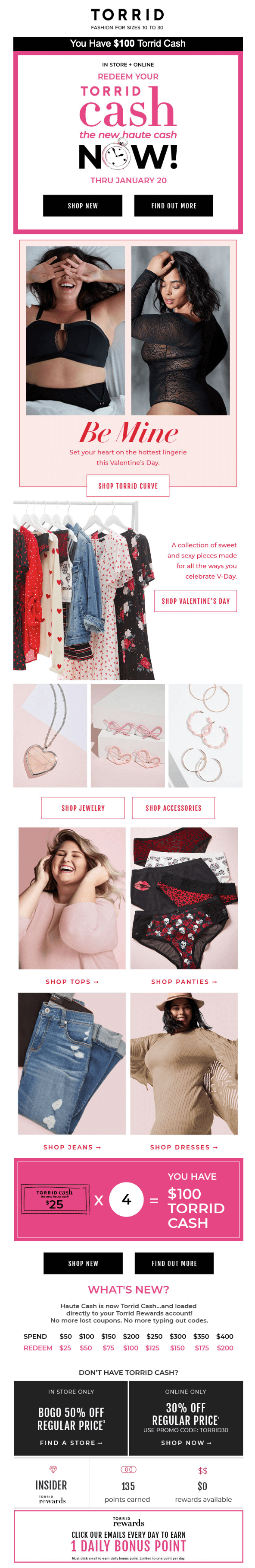 Valentines day email newsletter by Torrid