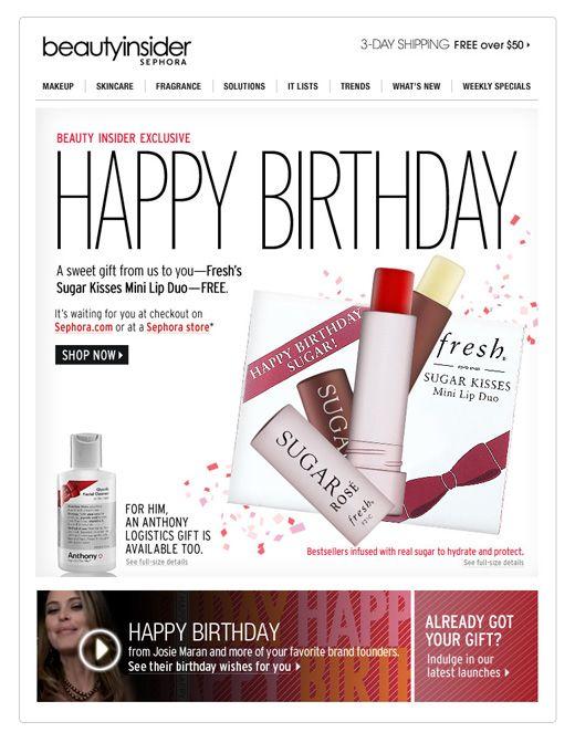 Happy Birthday email marketing example - Sephora