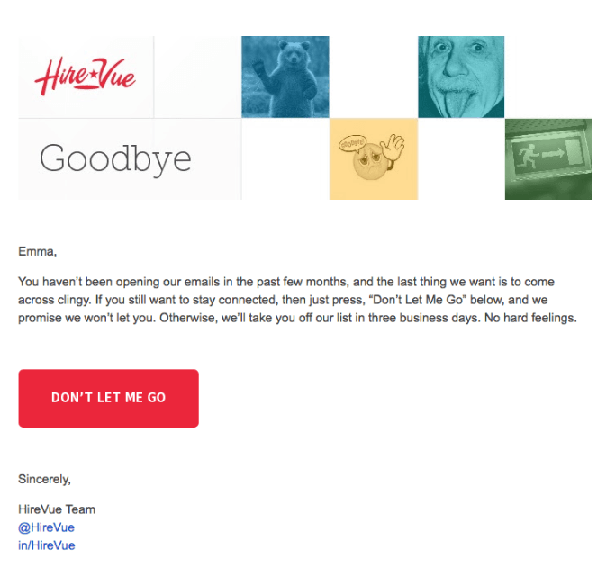 Goodbye email marketing example - Hirevue