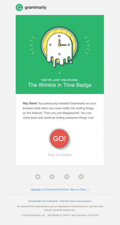 win back email saying you have earned a new badge