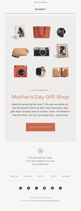 Moment email for Mother's day