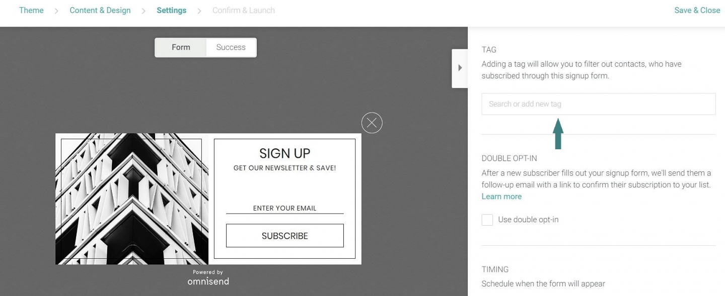 welcome email series pop up form