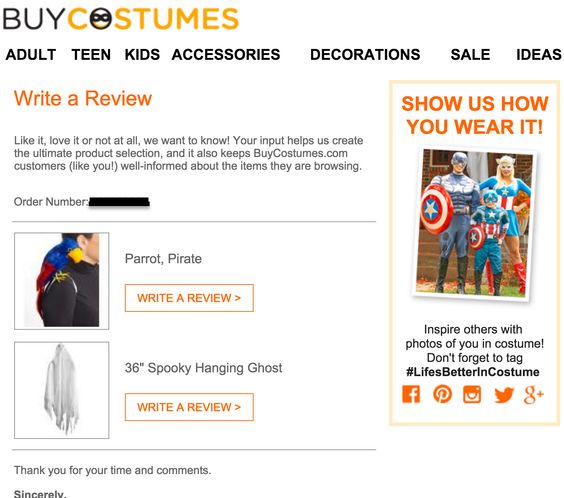 Buy Costumes email to leave a review