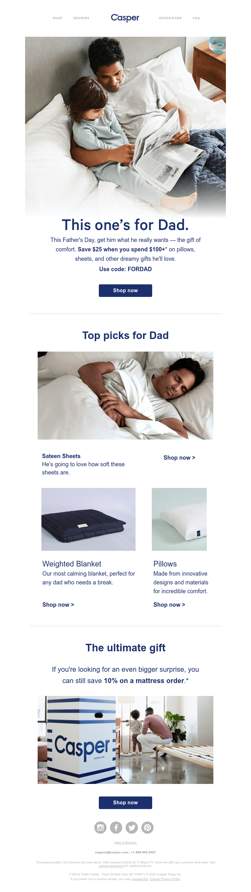 father's day email from Casper