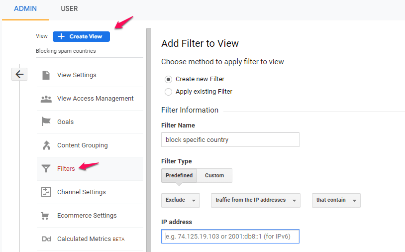 Google analytics setup for filtering out countries