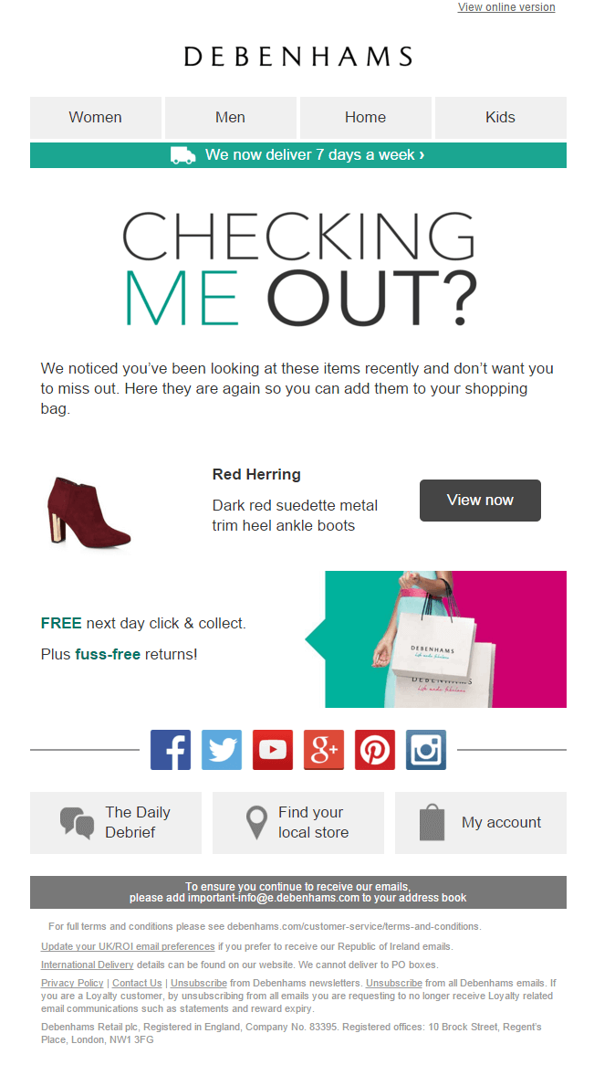 Debenhams browse abandonment email