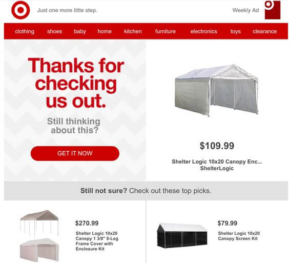 Target cart abandonment email
