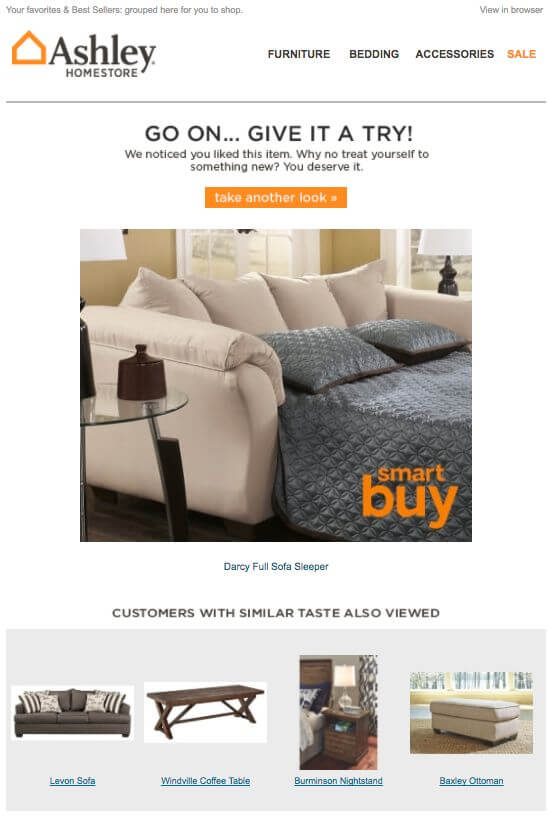 Ashley homestore cart abandonment email