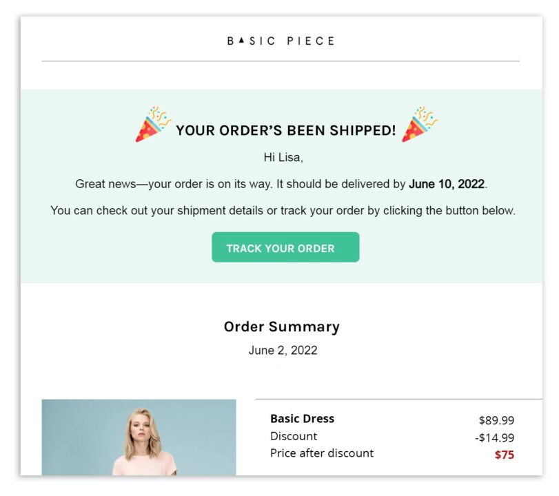 shipping confirmation email