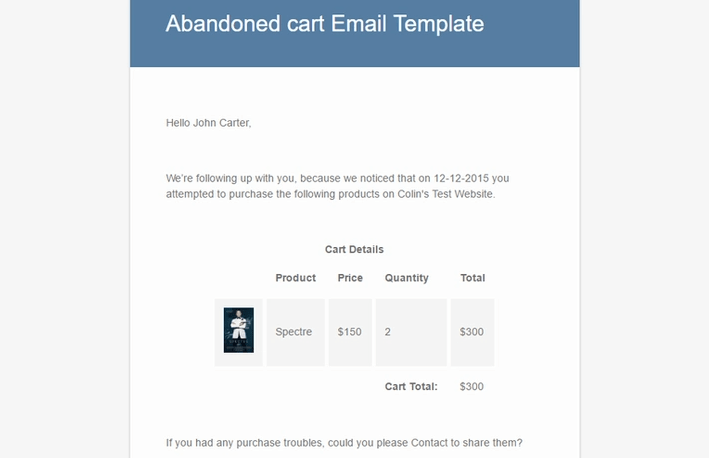 abandoned cart email template