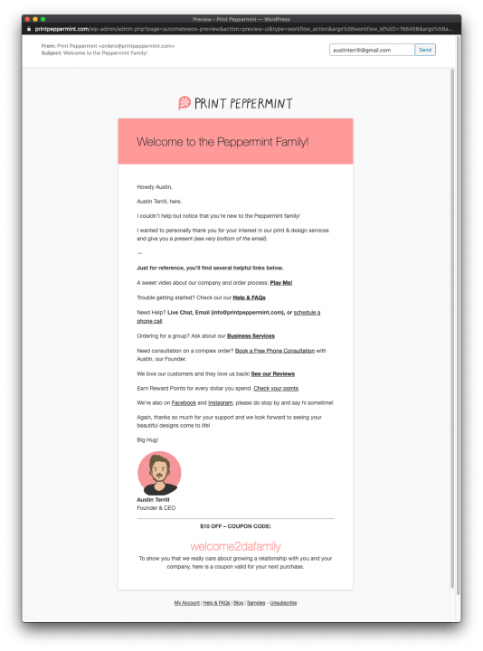 welcome email